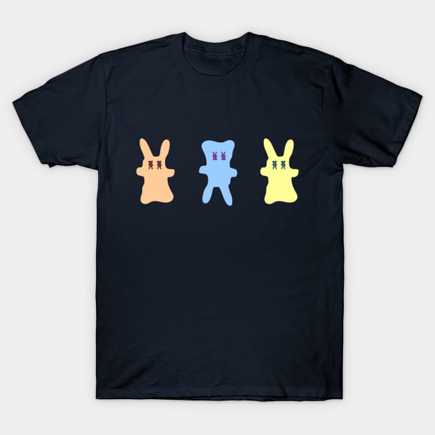 Pastel Bunnies with upside-down Bunny Ghost T-Shirt by jumitu404